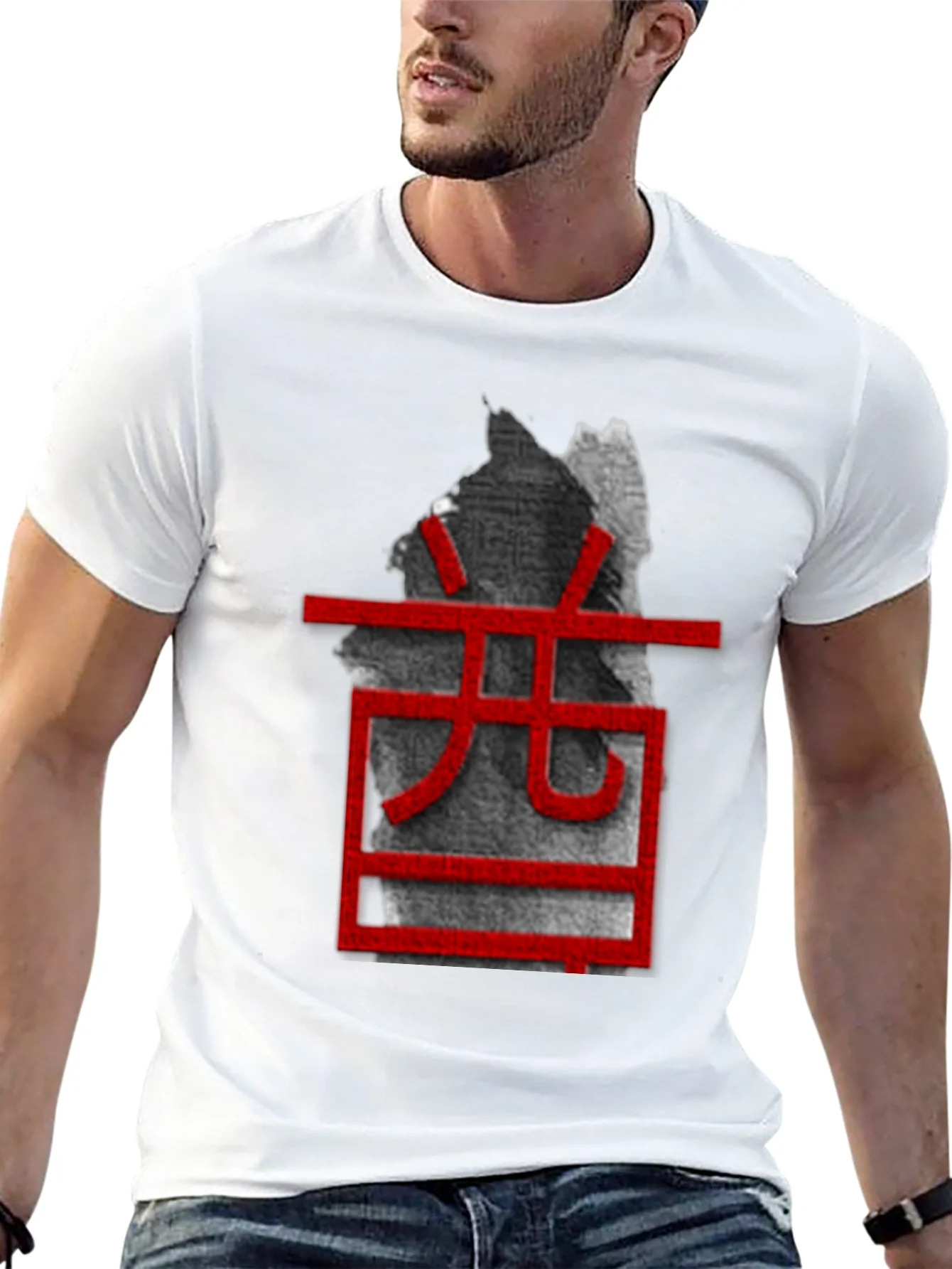 Unique Black T-Shirt with Red Asian-Inspired Graphic