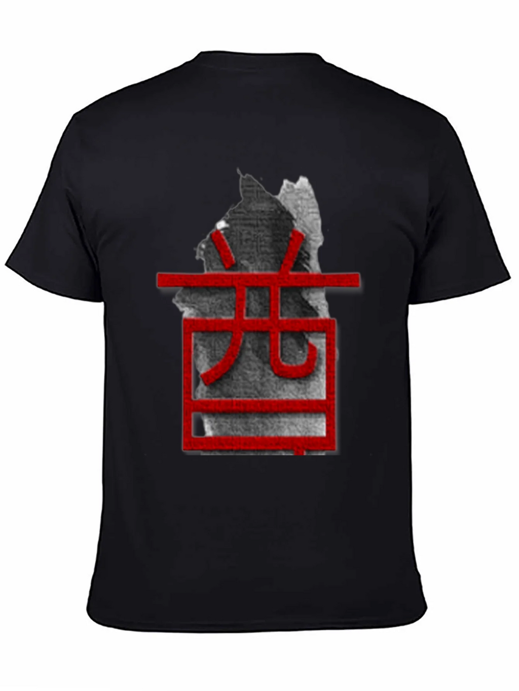 Unique Black T-Shirt with Red Asian-Inspired Graphic