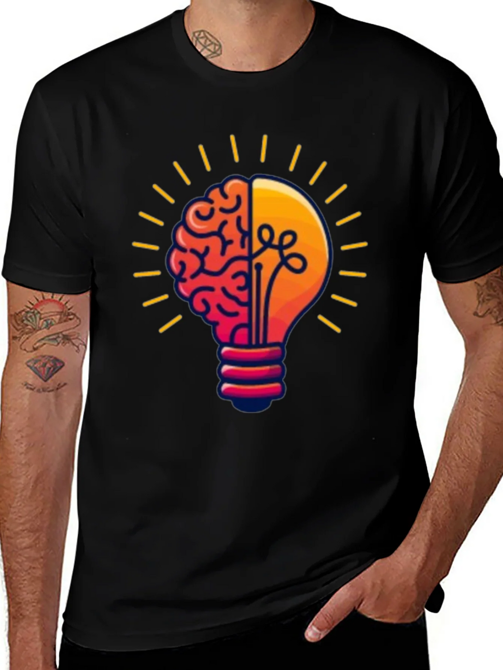 Brain Power Lightbulb Graphic Tee - Black
