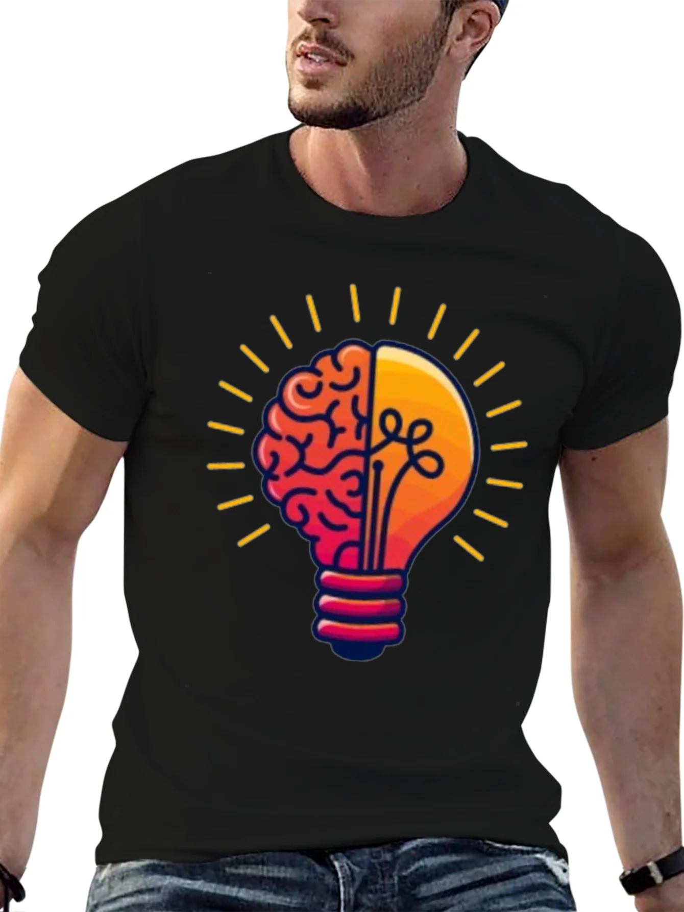Brain Power Lightbulb Graphic Tee - Black