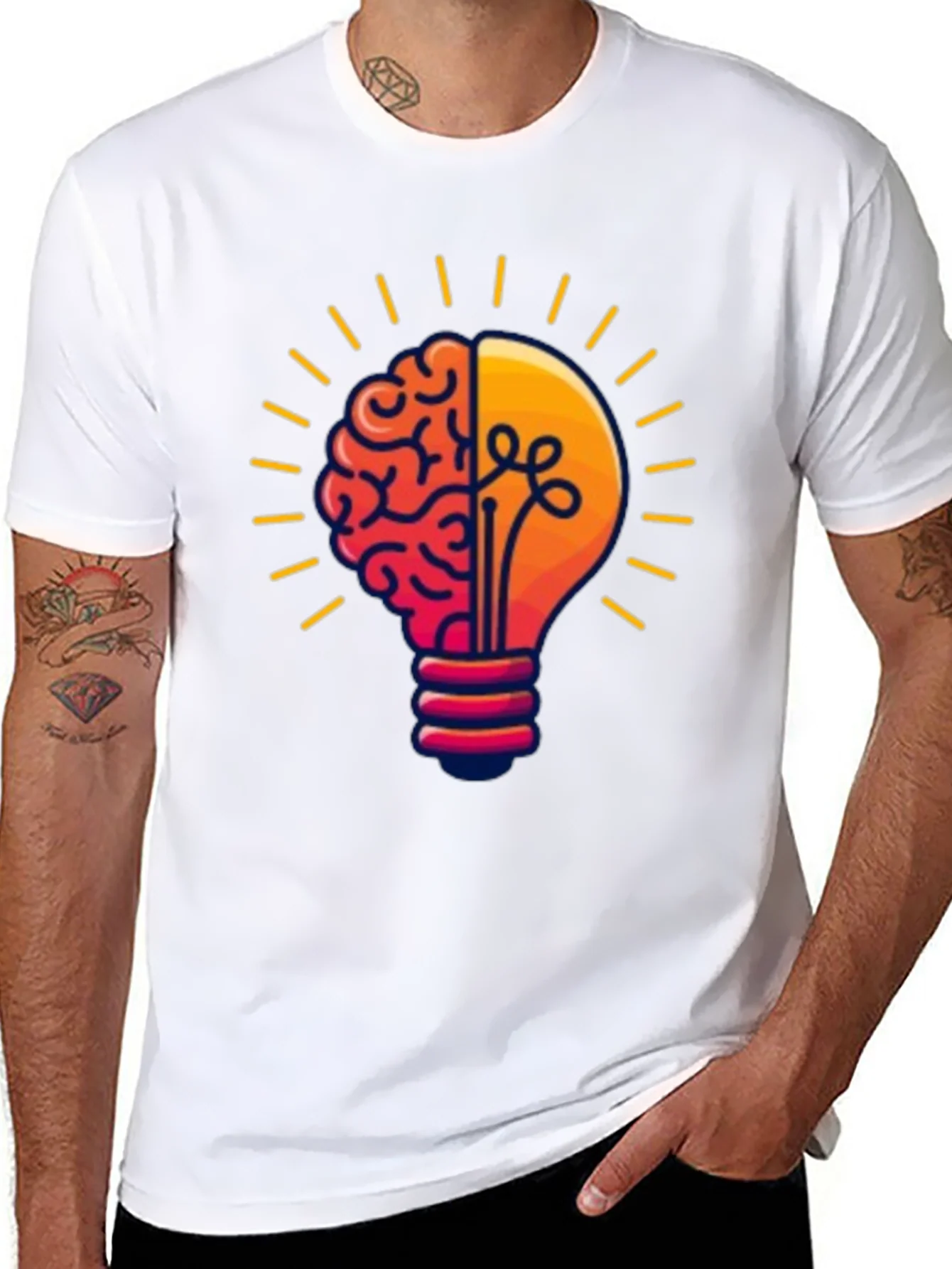 Brain Power Lightbulb Graphic Tee - Black