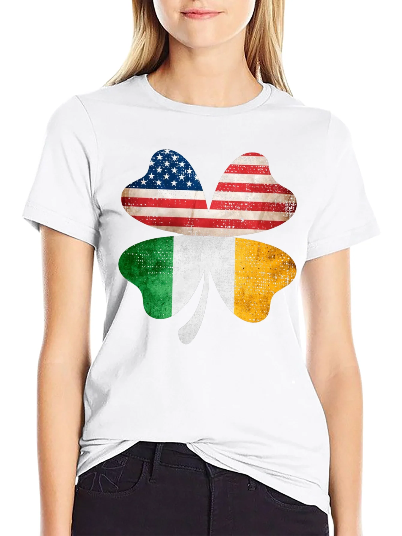 USA Ireland Shamrock Black T-Shirt