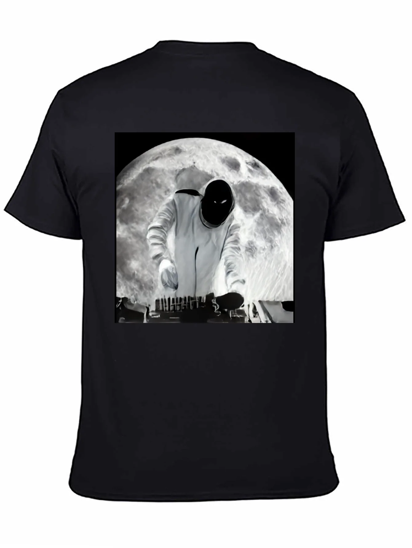 Astronaut DJ on the Moon Black T-Shirt