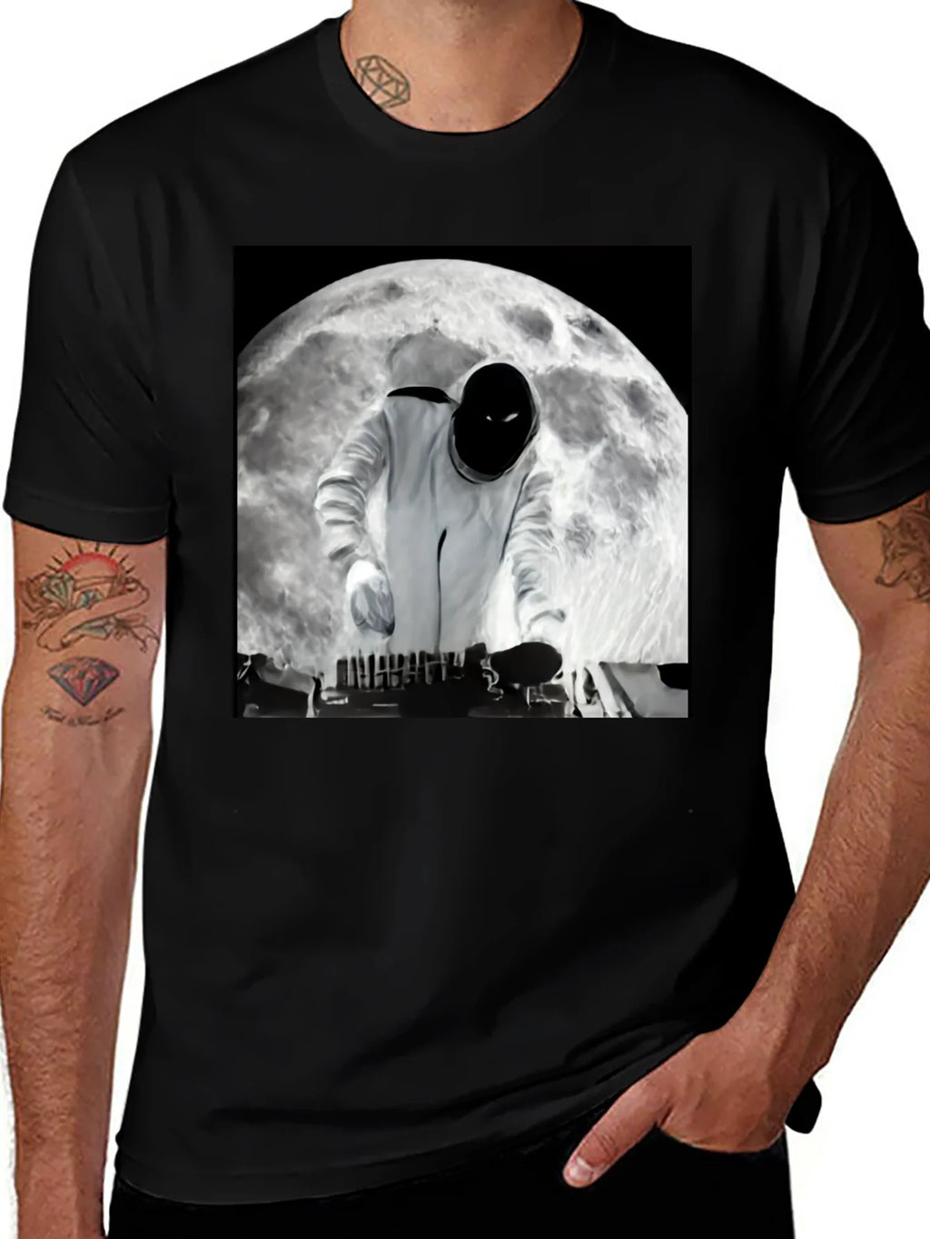 Astronaut DJ on the Moon Black T-Shirt