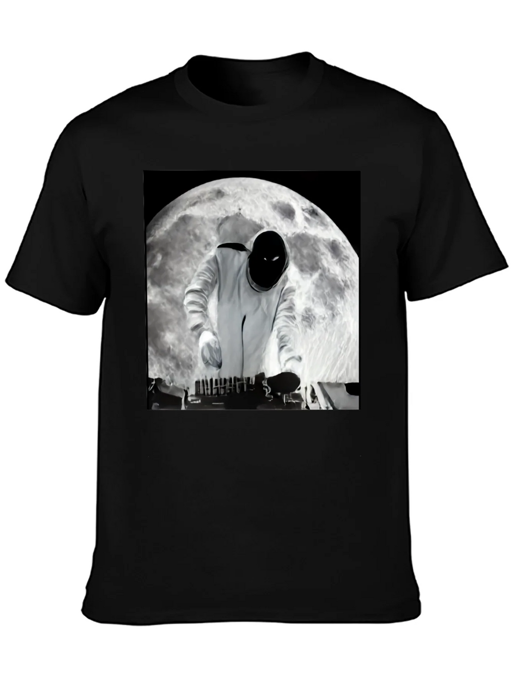 Astronaut DJ on the Moon Black T-Shirt