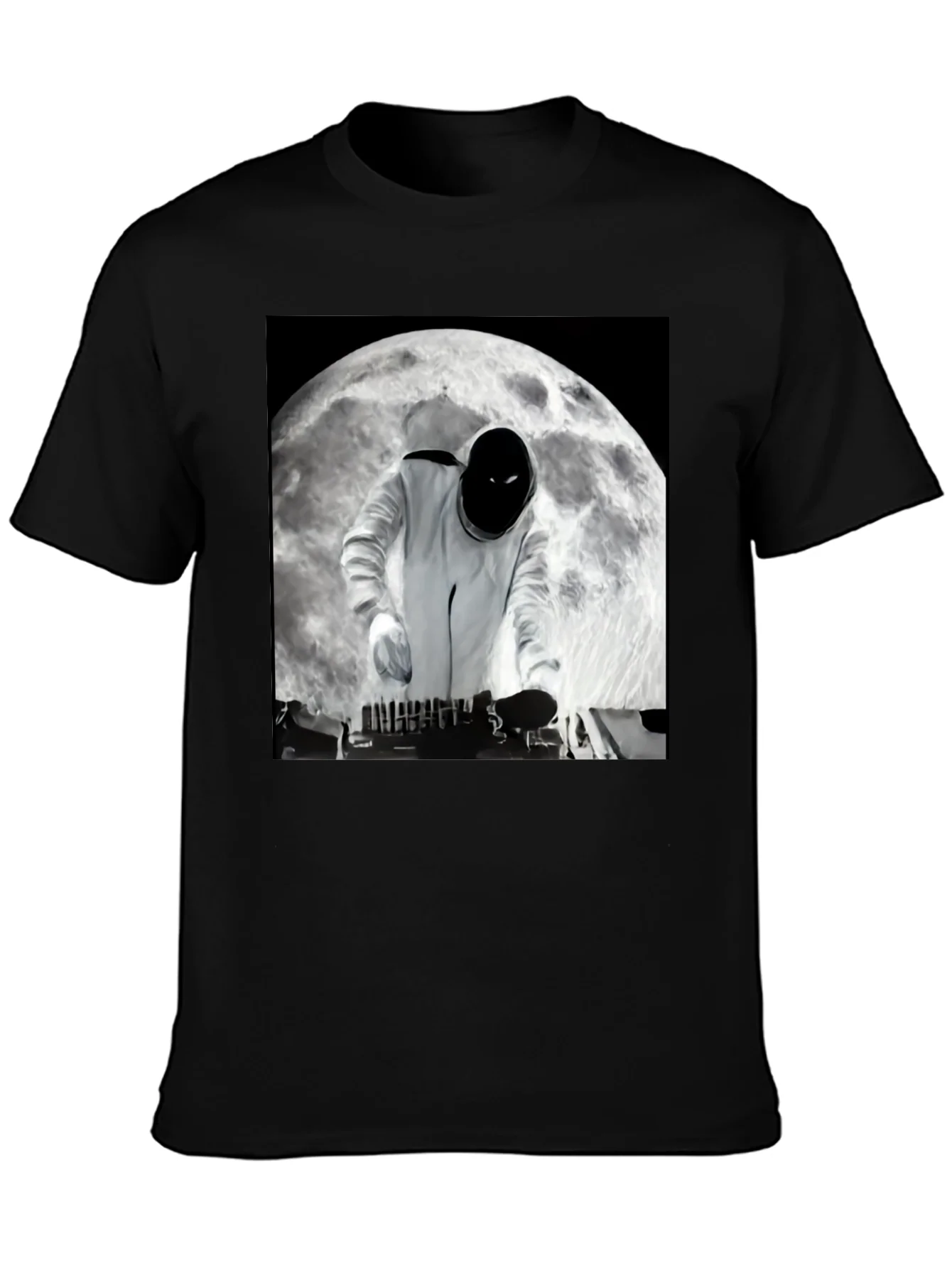 Astronaut DJ on the Moon Black T-Shirt