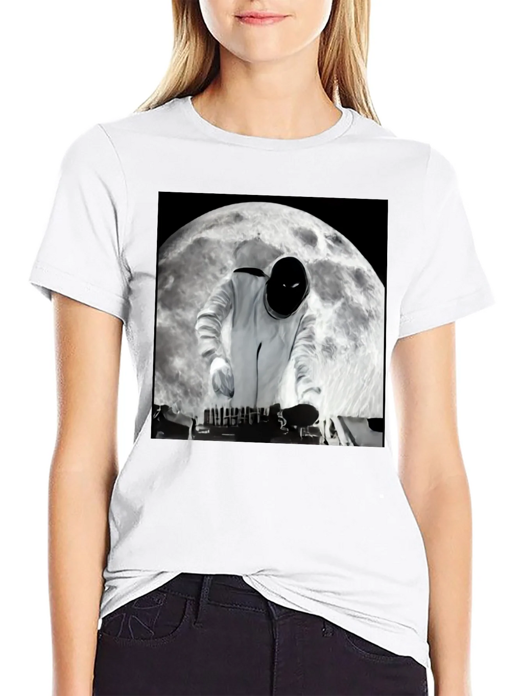 Astronaut DJ on the Moon Black T-Shirt