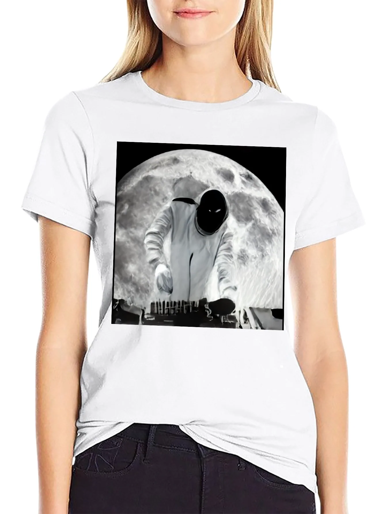 Astronaut DJ on the Moon Black T-Shirt