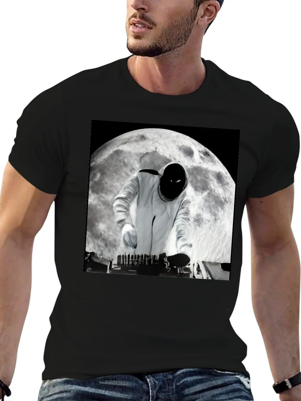 Astronaut DJ on the Moon Black T-Shirt