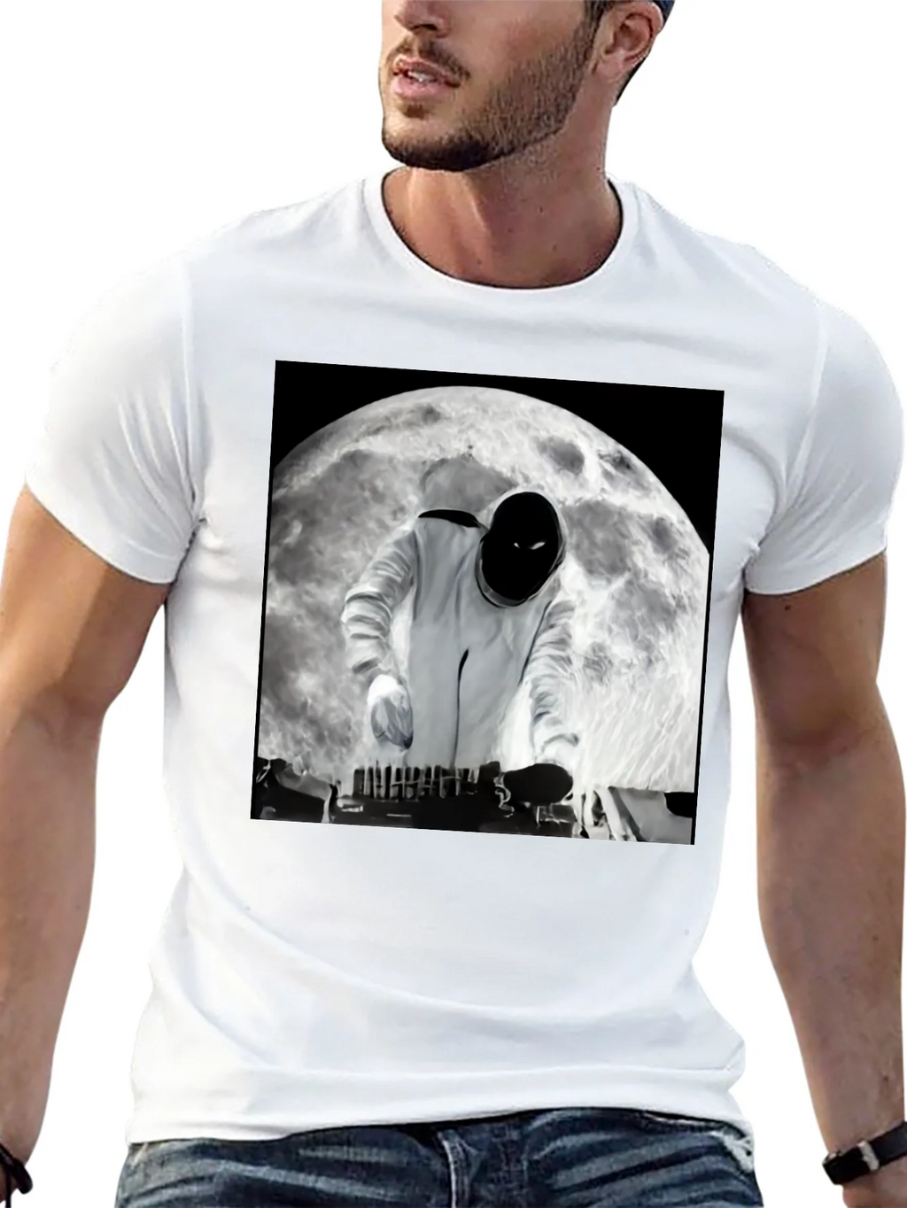 Astronaut DJ on the Moon Black T-Shirt