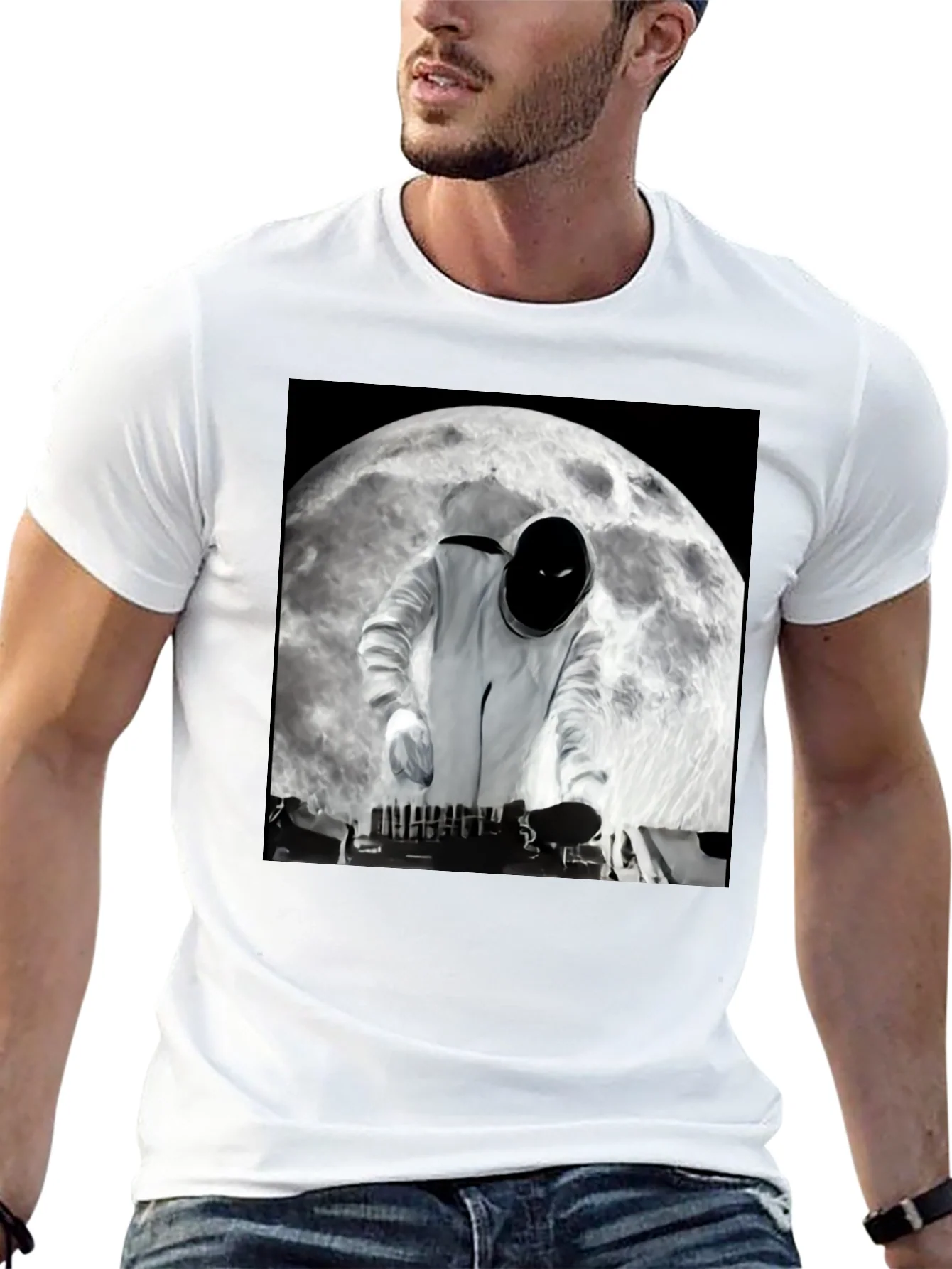 Astronaut DJ on the Moon Black T-Shirt