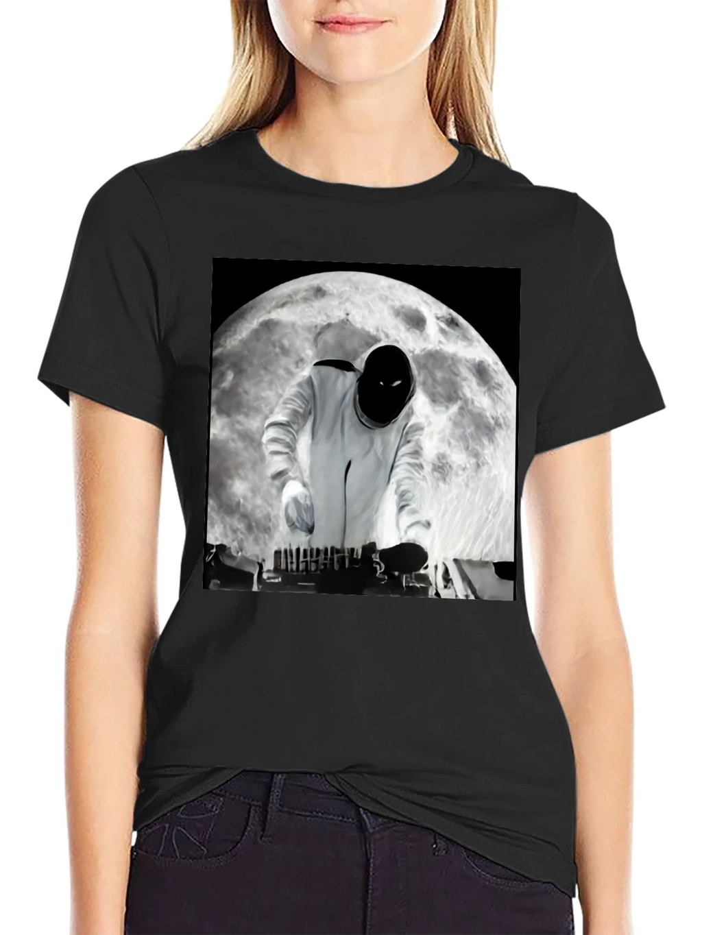 Astronaut DJ on the Moon Black T-Shirt