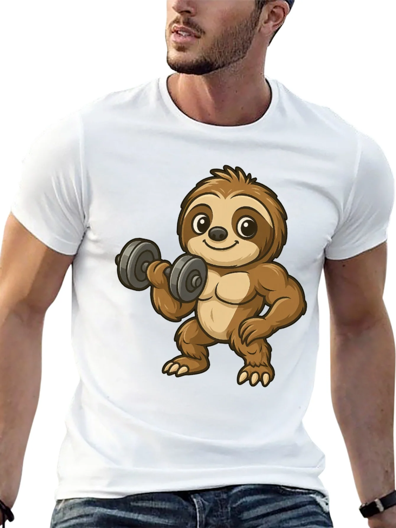 Funny Sloth Lifting Weights Graphic Tee