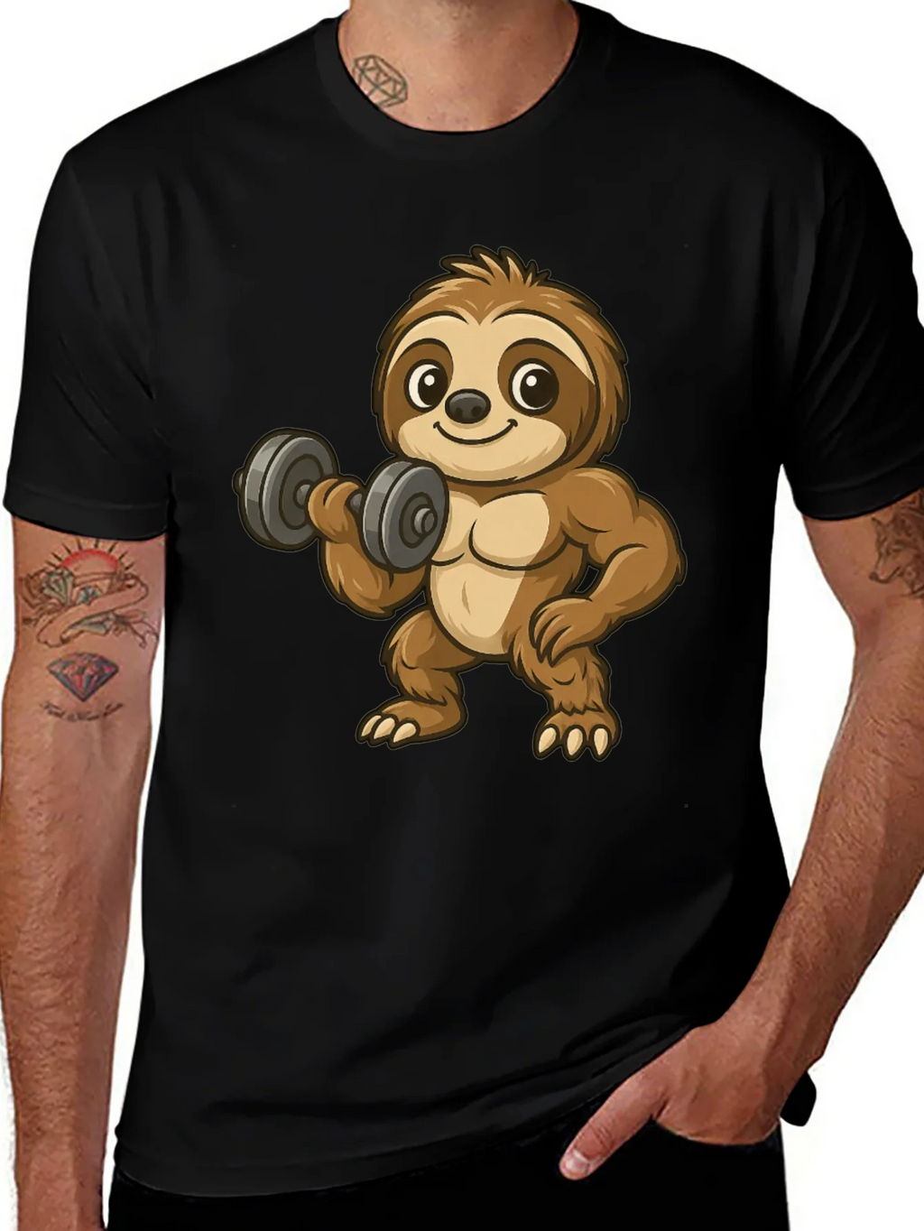 Funny Sloth Lifting Weights Graphic Tee