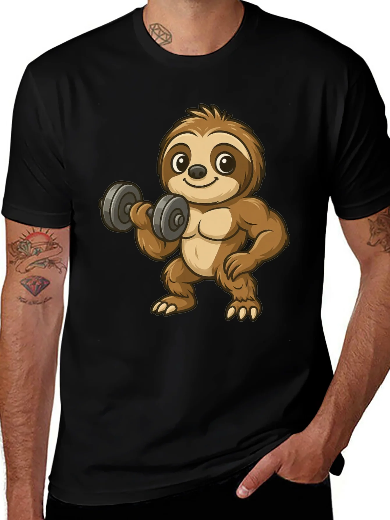 Funny Sloth Lifting Weights Graphic Tee
