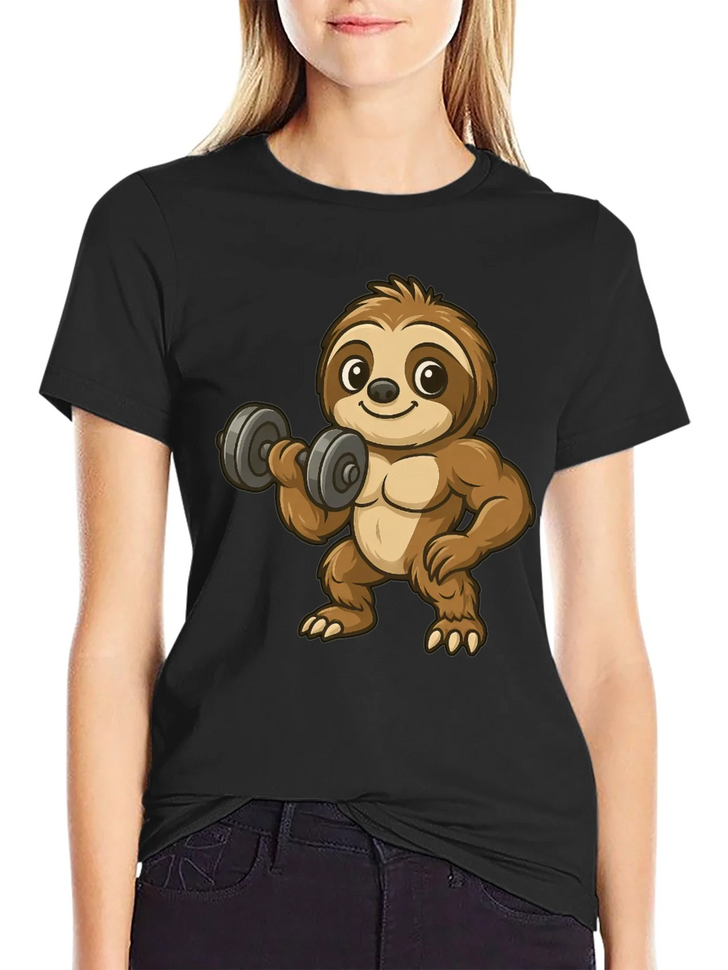 Funny Sloth Lifting Weights Graphic Tee