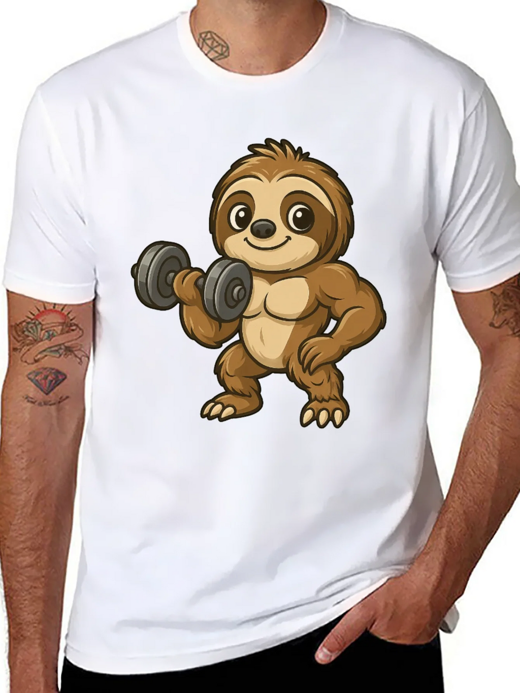 Funny Sloth Lifting Weights Graphic Tee