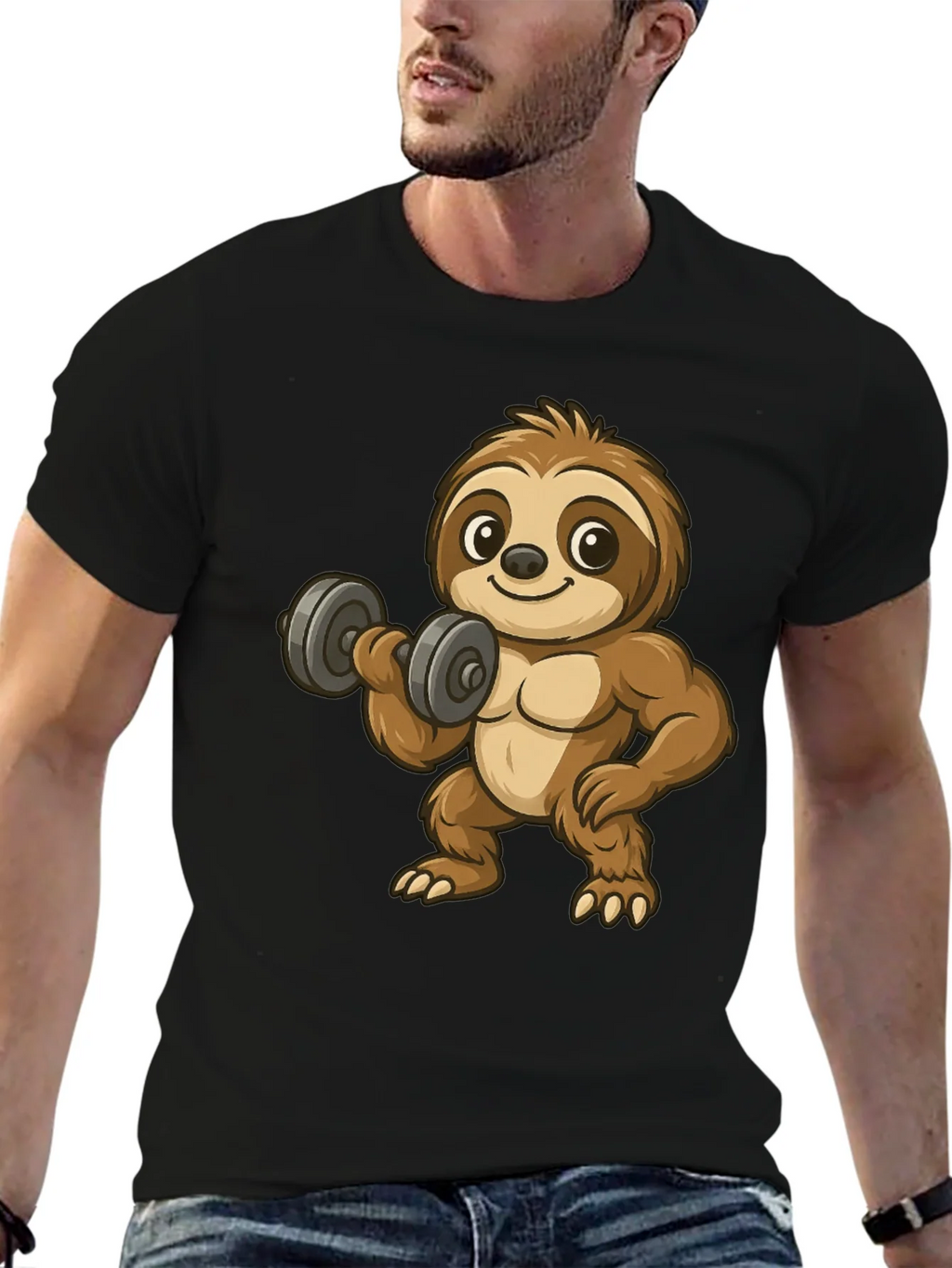 Funny Sloth Lifting Weights Graphic Tee