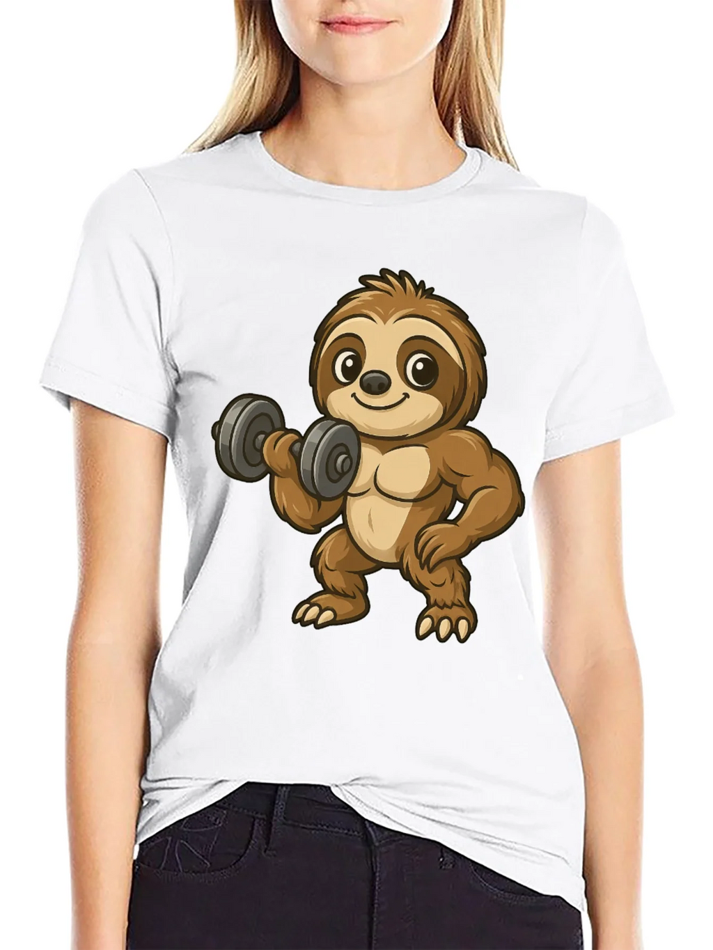 Funny Sloth Lifting Weights Graphic Tee