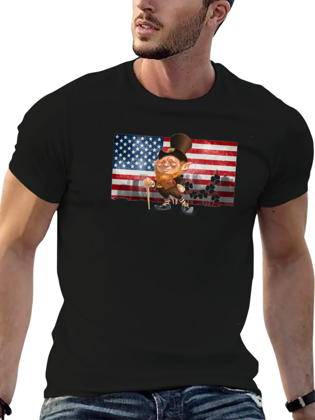 Leprechaun USA Flag Graphic Tee - St. Patricks Day