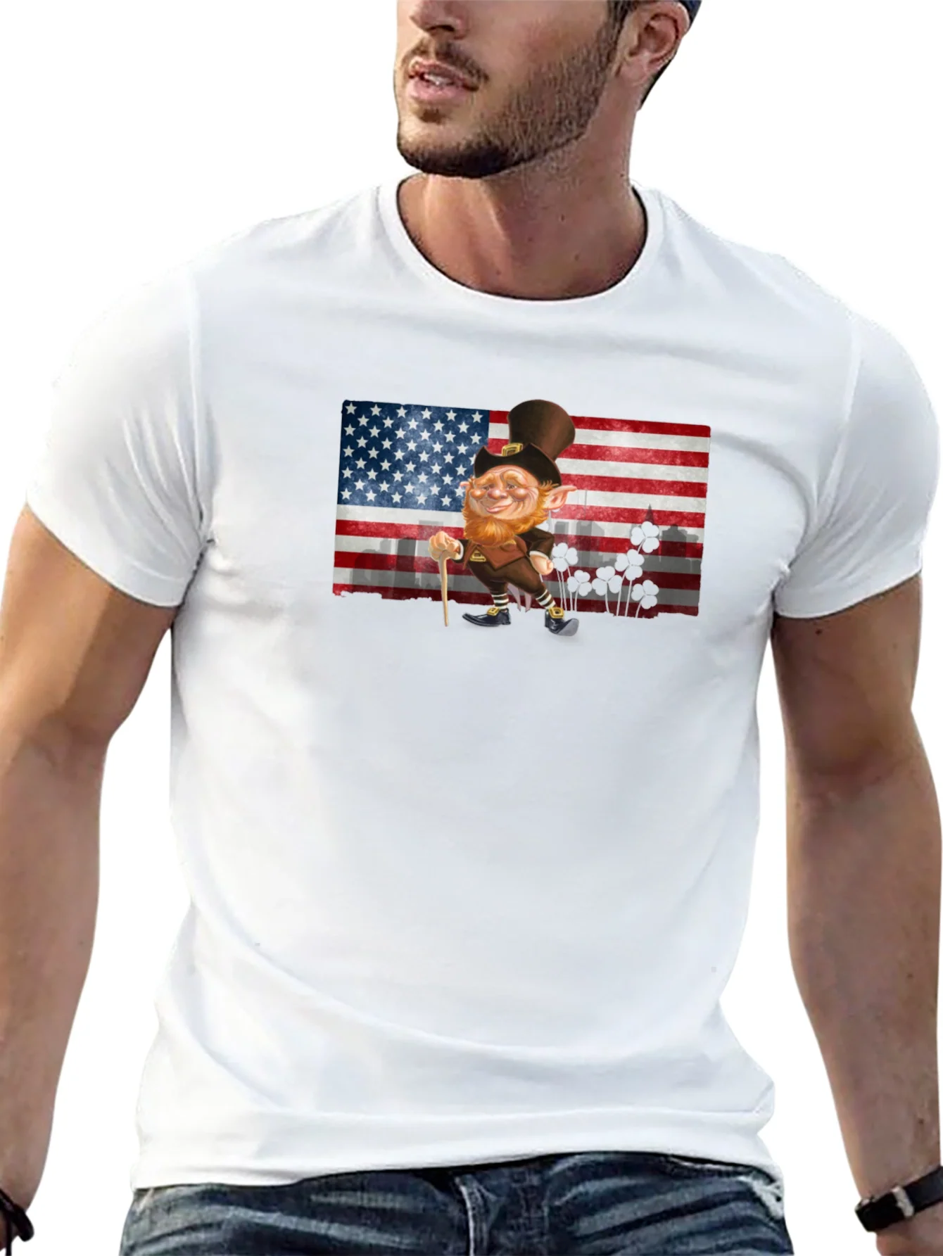 Leprechaun USA Flag Graphic Tee - St. Patricks Day