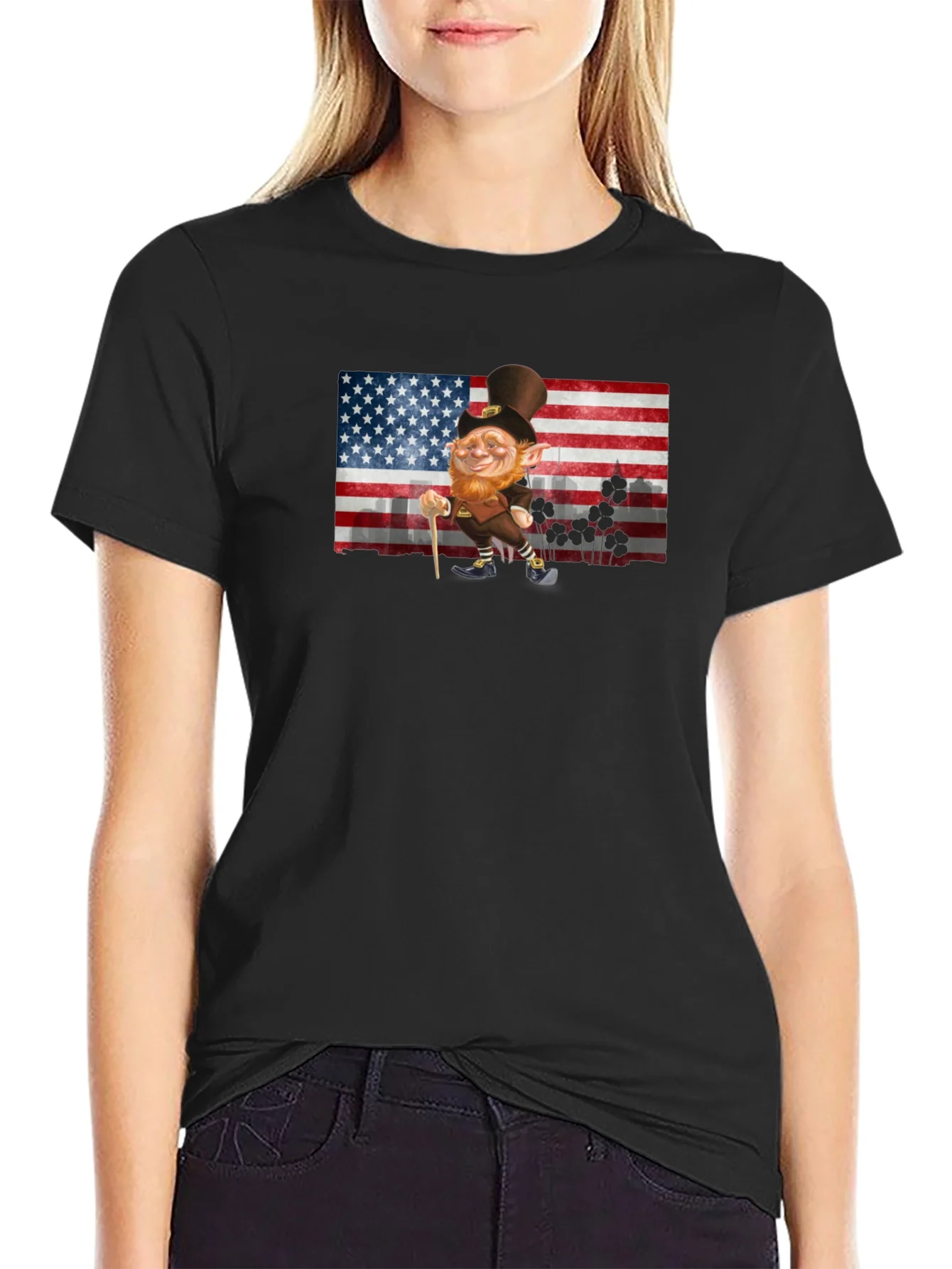 Leprechaun USA Flag Graphic Tee - St. Patricks Day