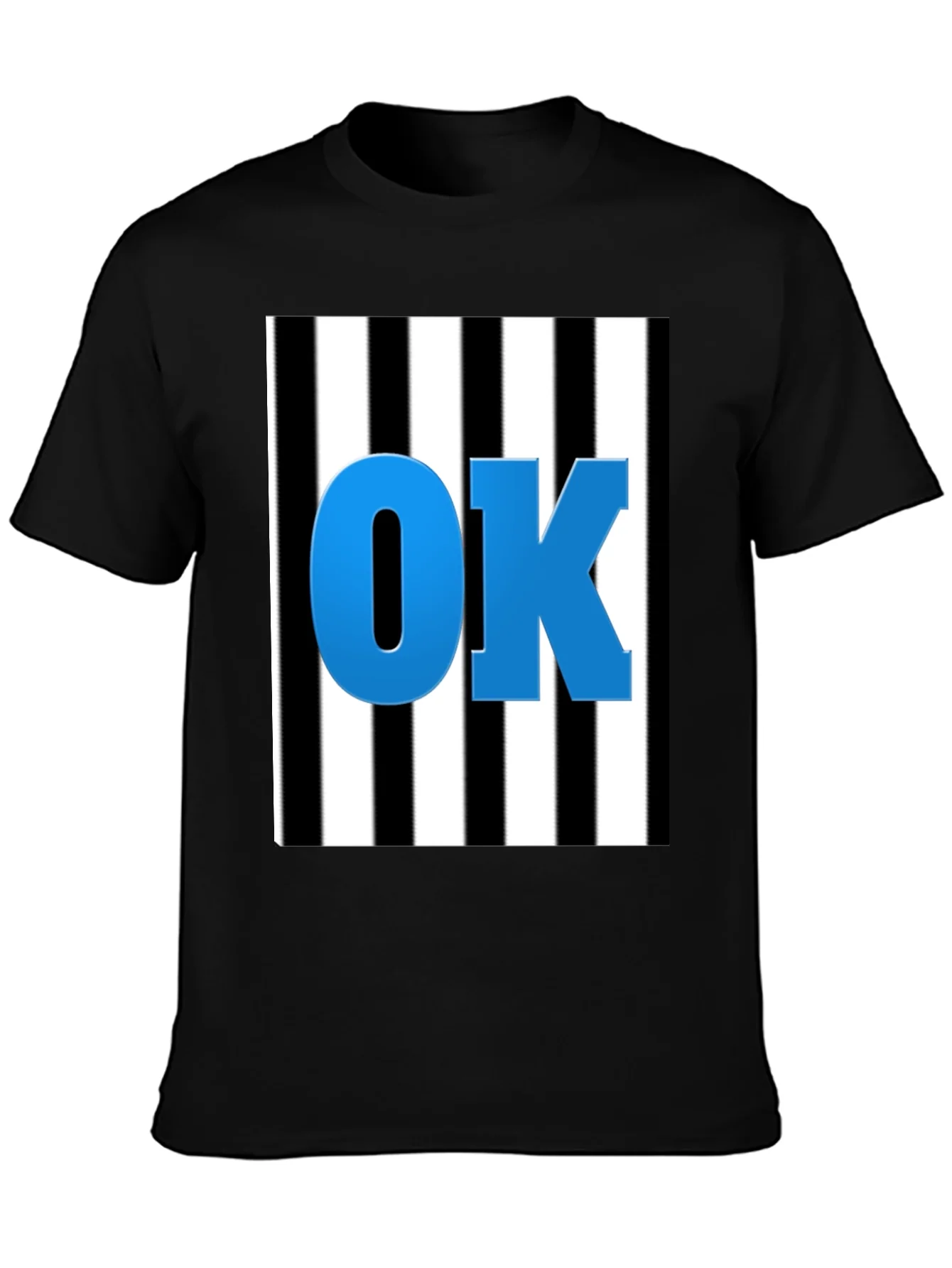 OK Graphic Tee - Black & White Stripe Blue Letters