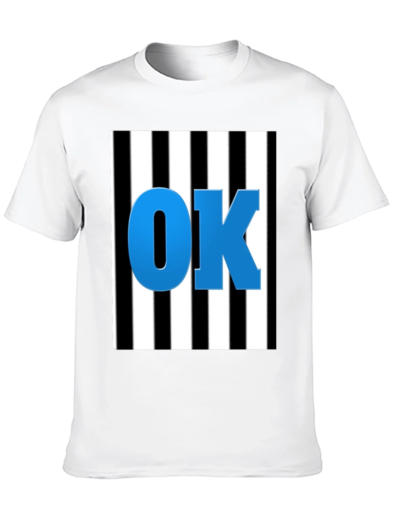 OK Graphic Tee - Black & White Stripe Blue Letters