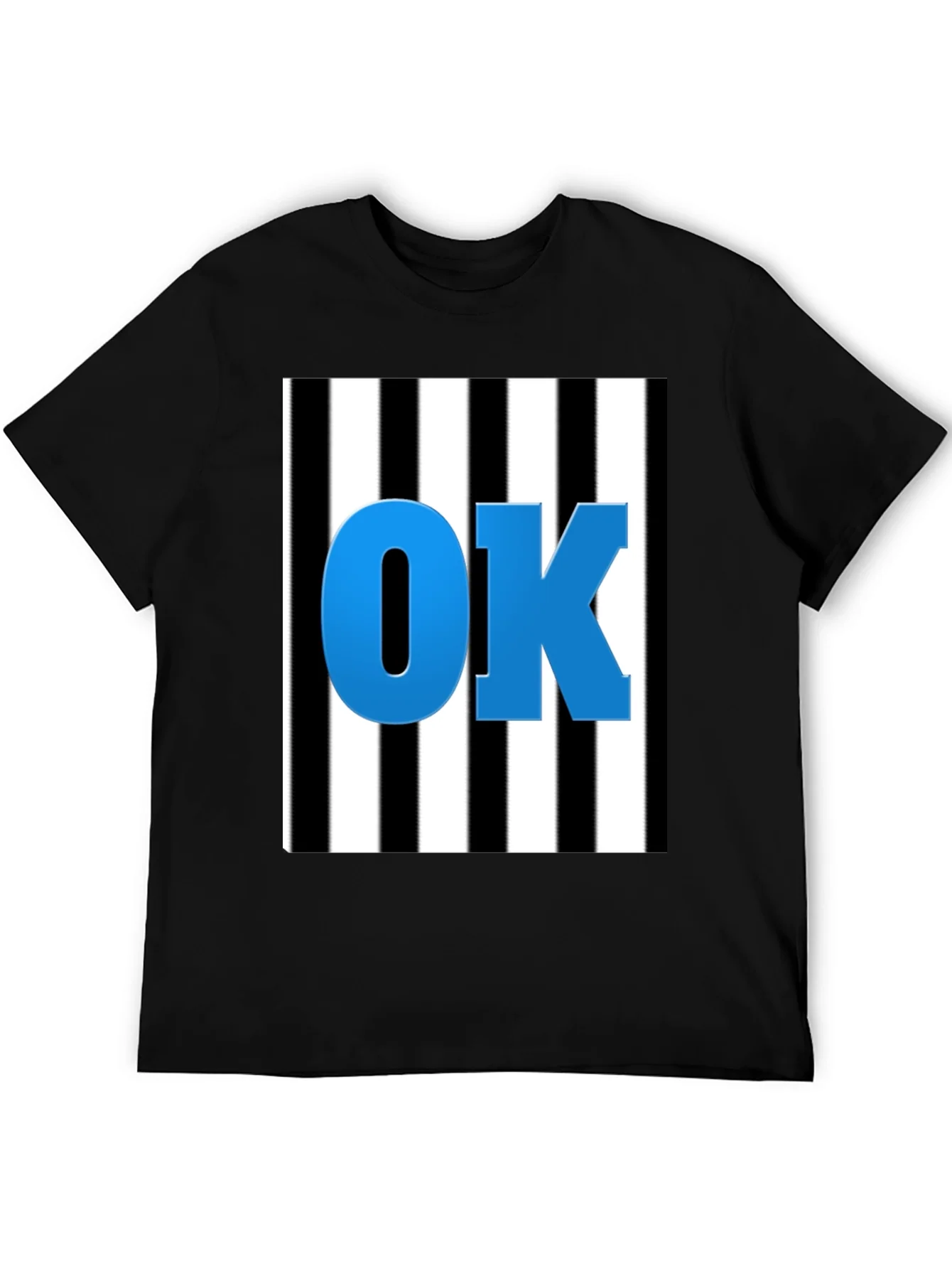 OK Graphic Tee - Black & White Stripe Blue Letters
