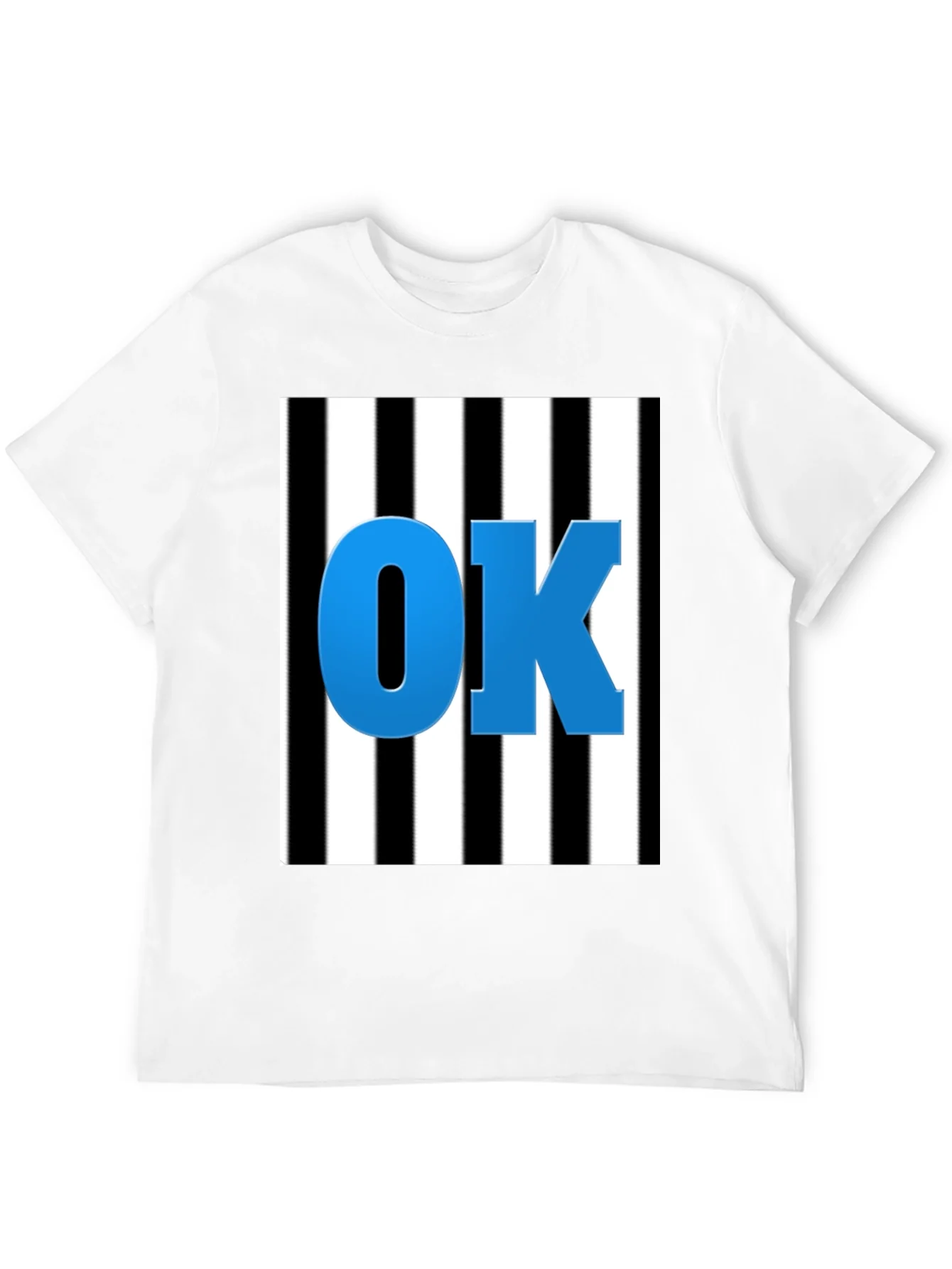 OK Graphic Tee - Black & White Stripe Blue Letters