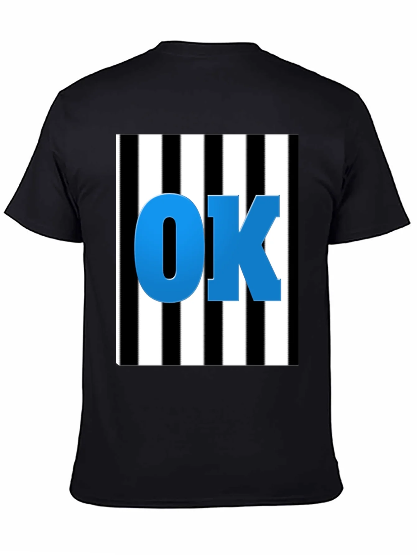 OK Graphic Tee - Black & White Stripe Blue Letters