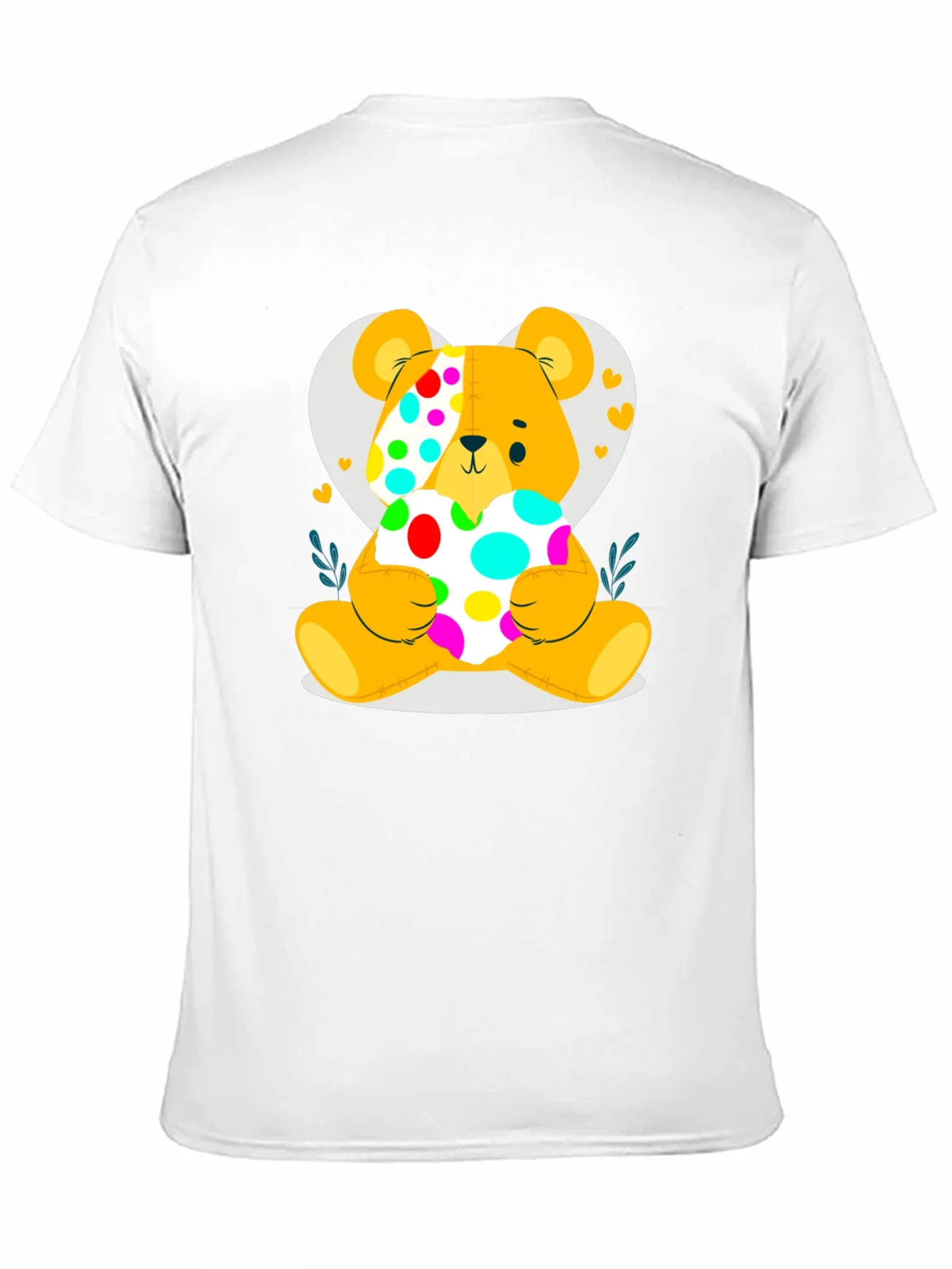 Cute Teddy Bear Holding a Polka Dot Heart Black T-Shirt
