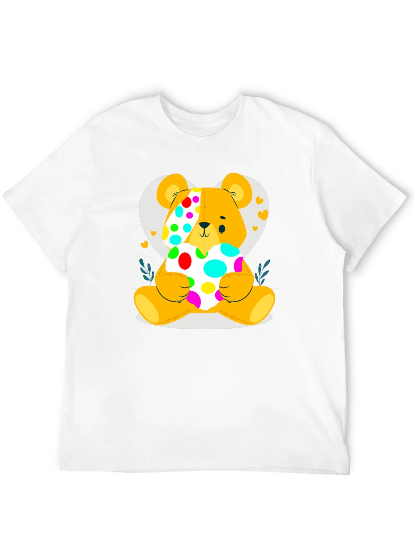 Cute Teddy Bear Holding a Polka Dot Heart Black T-Shirt
