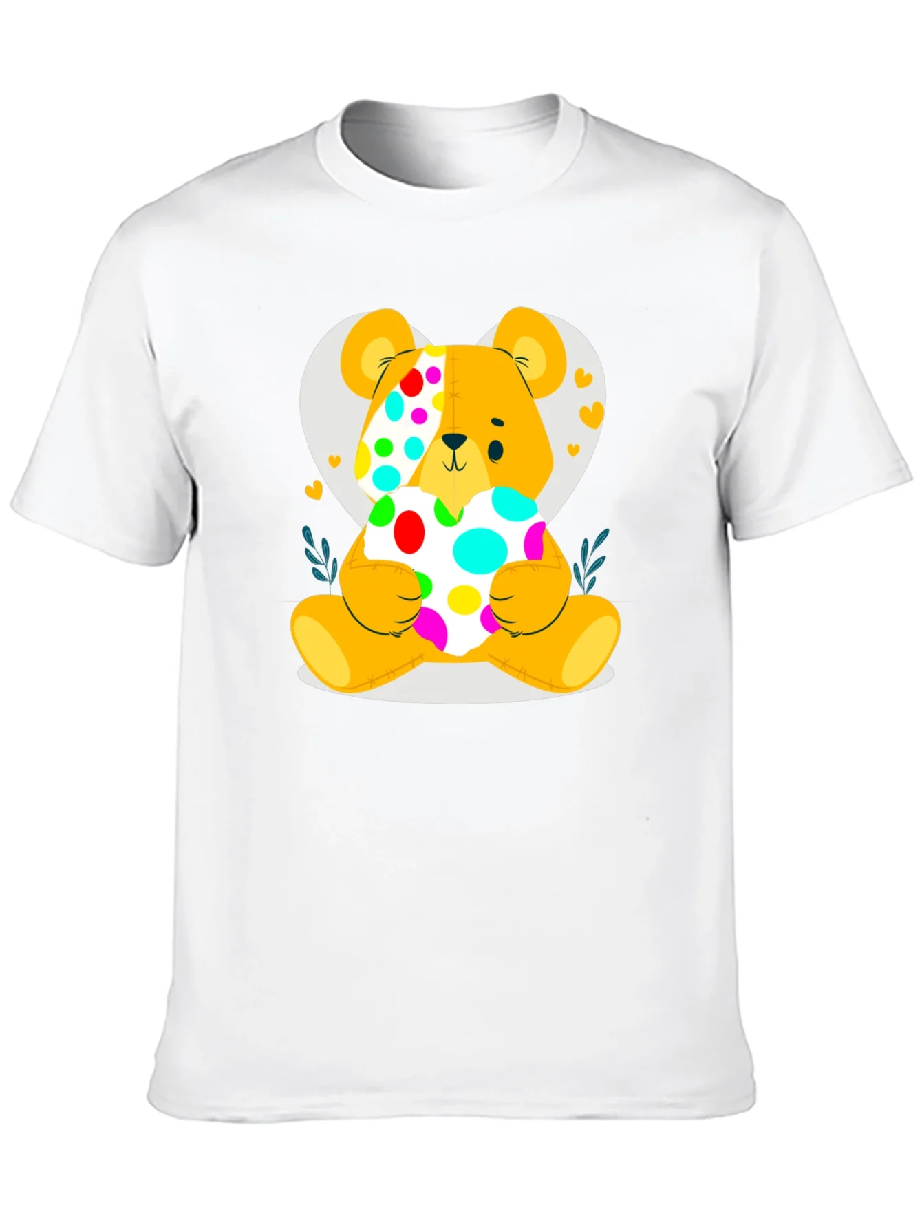 Cute Teddy Bear Holding a Polka Dot Heart Black T-Shirt