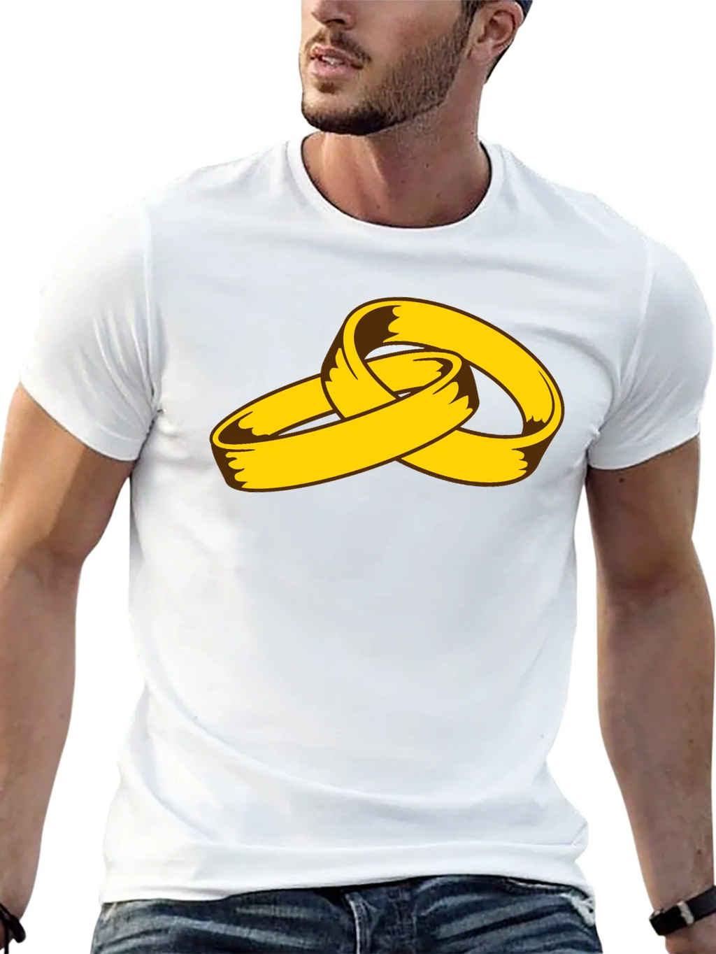 Cartoon Gold Rings Graphic Black T-Shirt