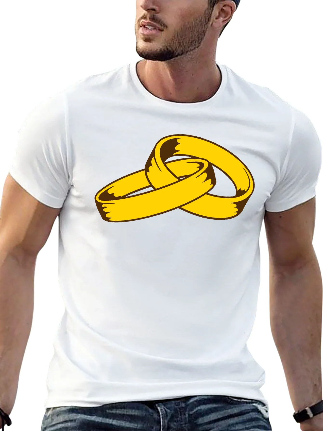 Cartoon Gold Rings Graphic Black T-Shirt