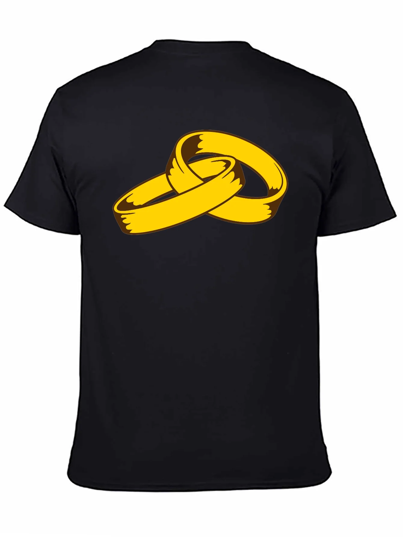 Cartoon Gold Rings Graphic Black T-Shirt
