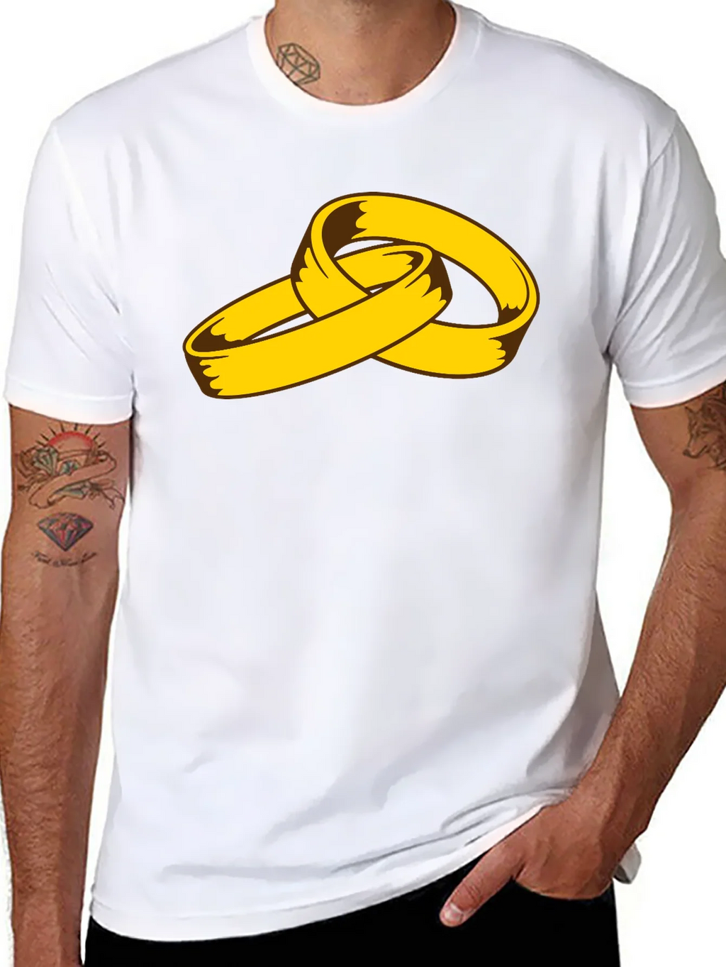 Cartoon Gold Rings Graphic Black T-Shirt