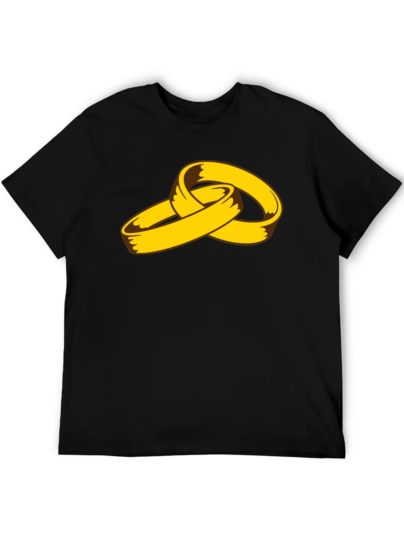 Cartoon Gold Rings Graphic Black T-Shirt