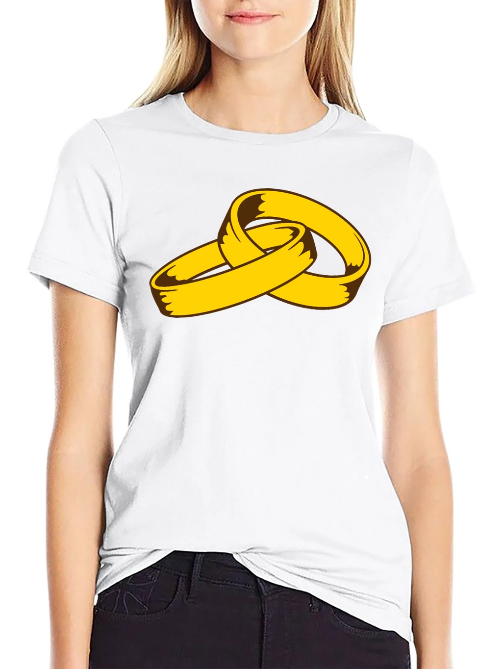 Cartoon Gold Rings Graphic Black T-Shirt