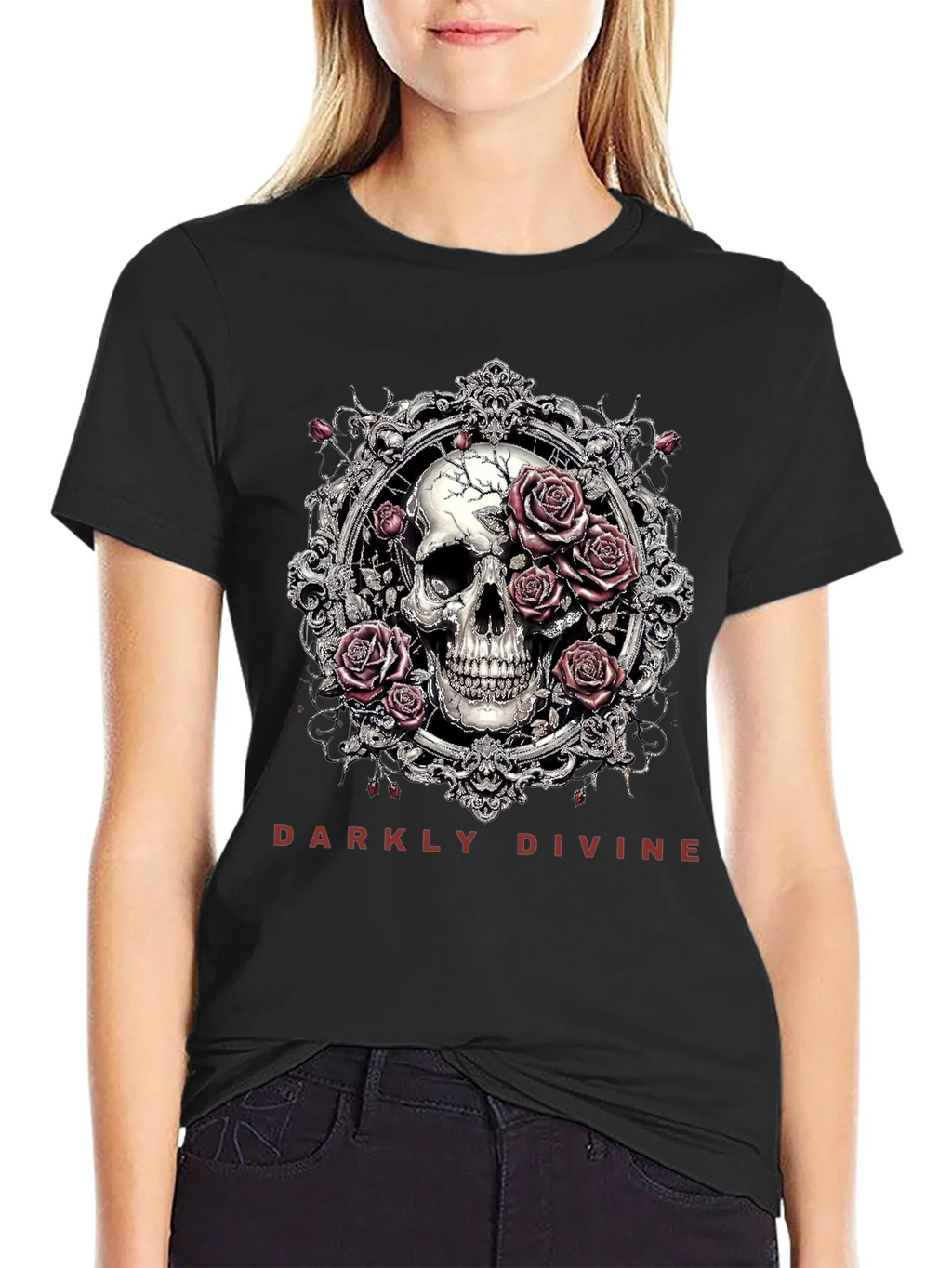 Darkly Divine Skull & Roses Graphic T-Shirt