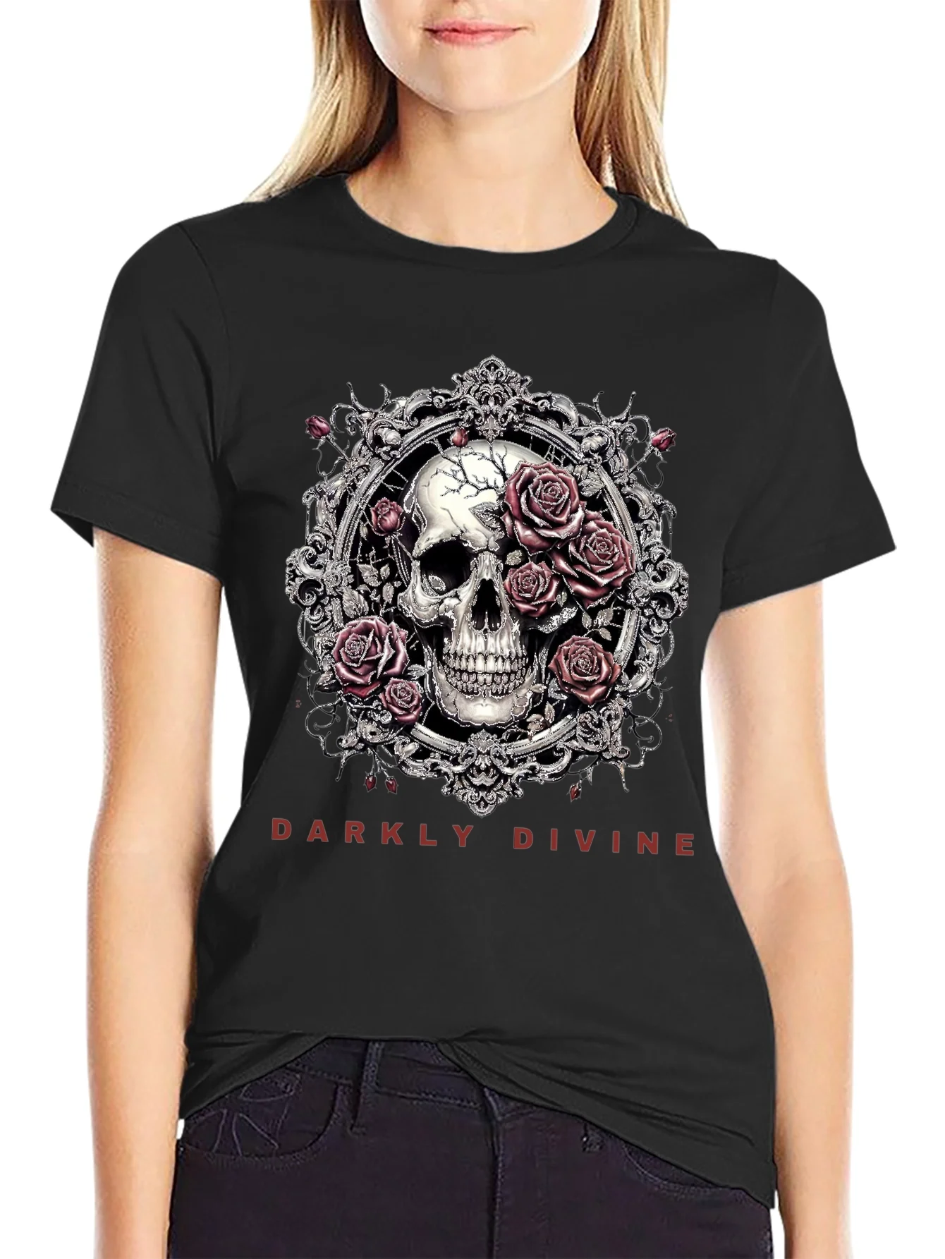 Darkly Divine Skull & Roses Graphic T-Shirt