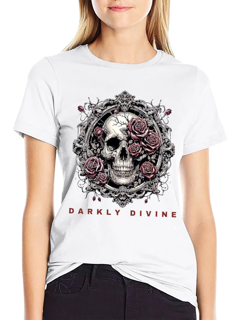 Darkly Divine Skull & Roses Graphic T-Shirt