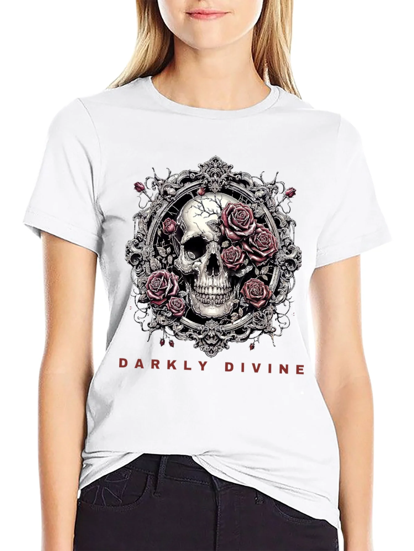 Darkly Divine Skull & Roses Graphic T-Shirt