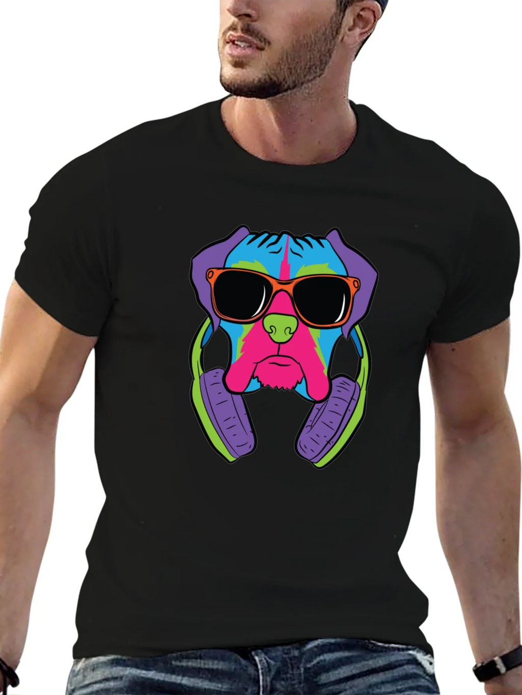 Cool Dog Graphic Tee - Black Cotton T-Shirt
