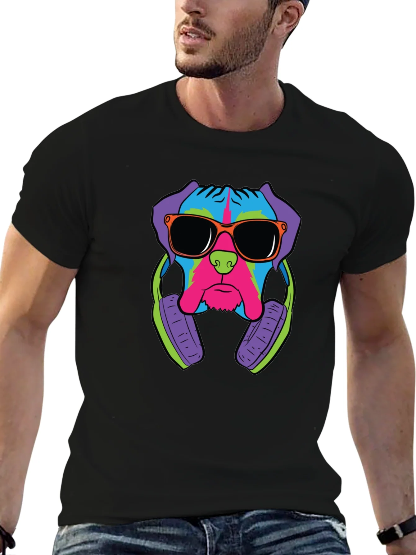 Cool Dog Graphic Tee - Black Cotton T-Shirt