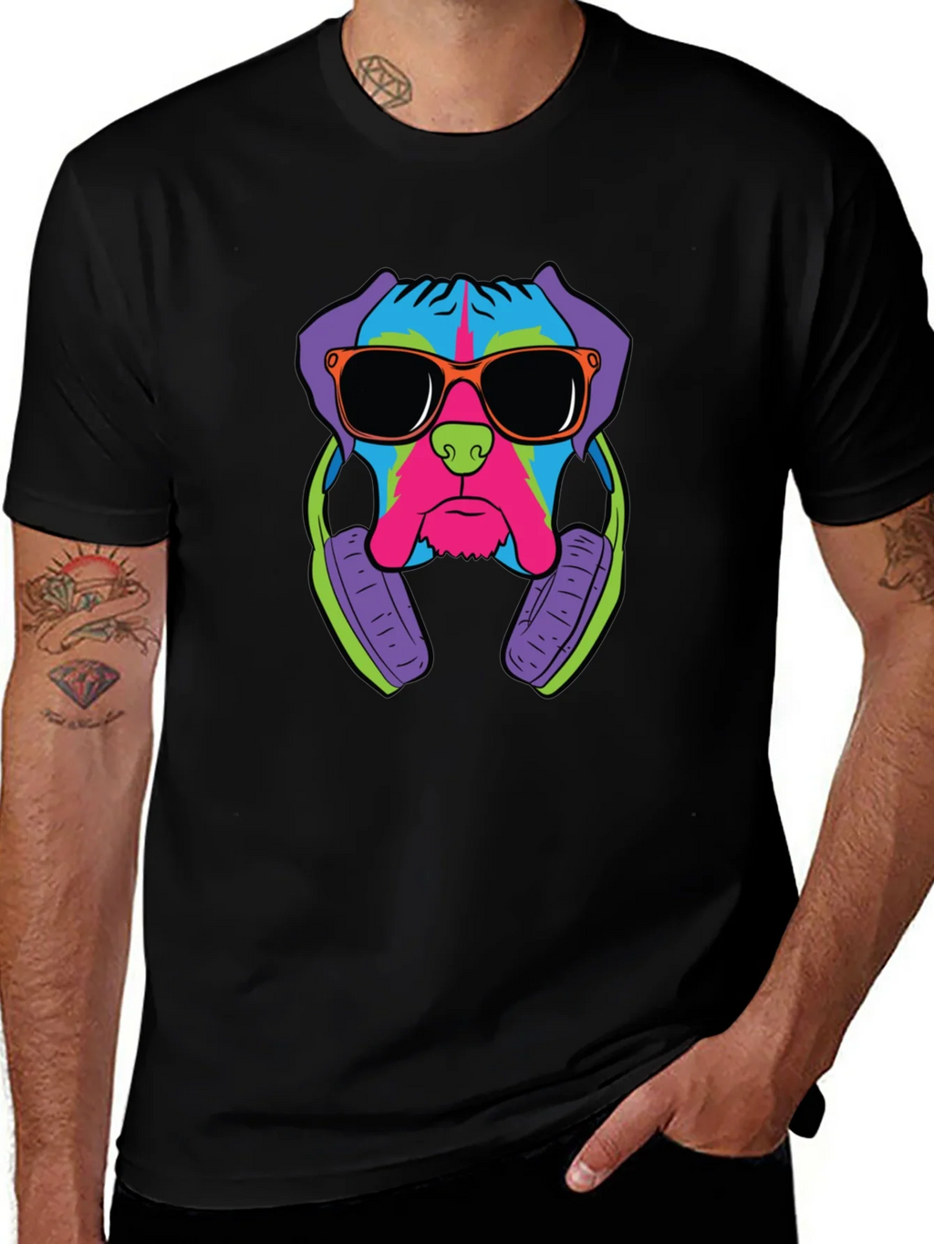Cool Dog Graphic Tee - Black Cotton T-Shirt
