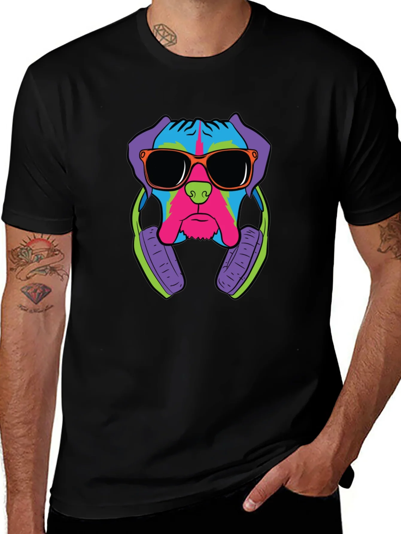Cool Dog Graphic Tee - Black Cotton T-Shirt