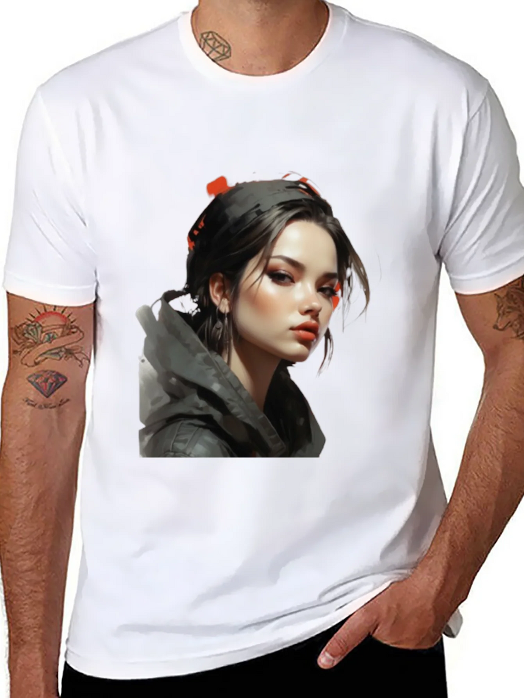 Girl Portrait Graphic Tee - Stylish Black T-Shirt