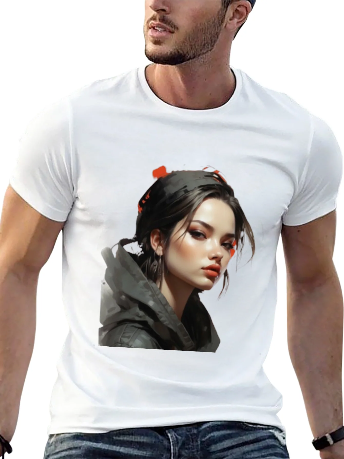 Girl Portrait Graphic Tee - Stylish Black T-Shirt
